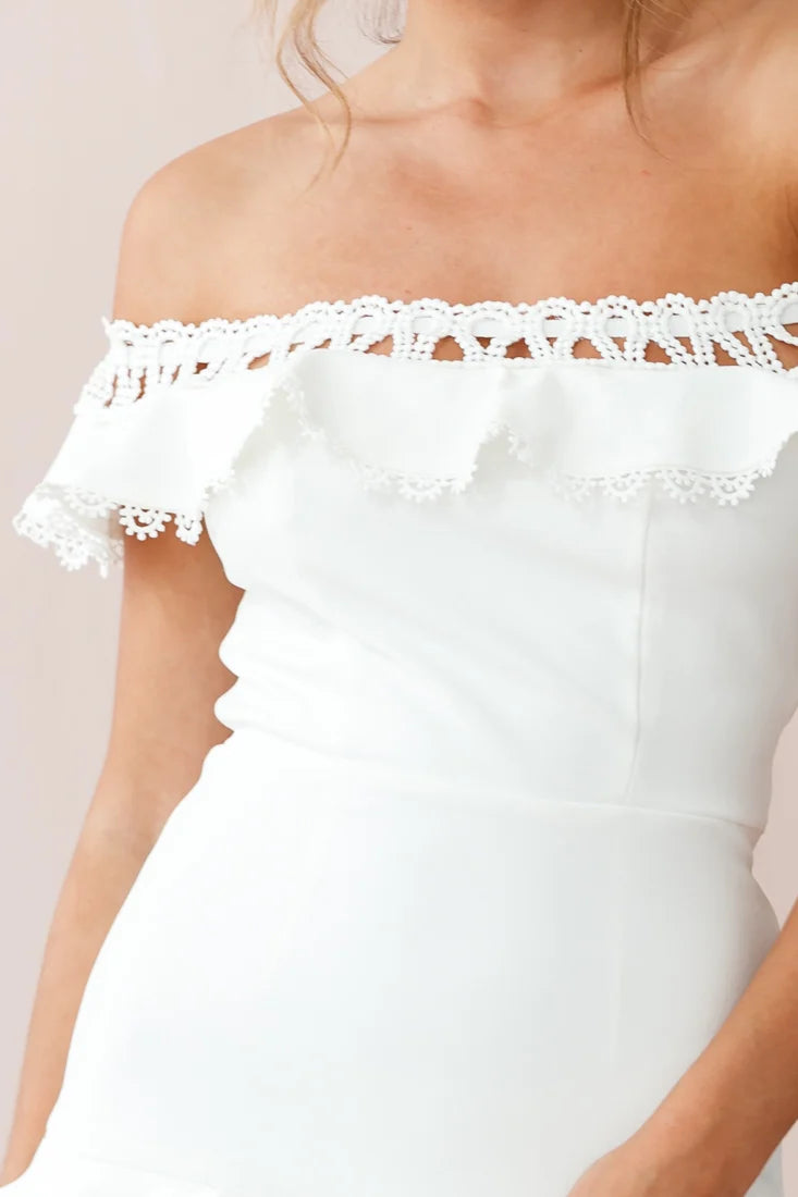 Maddie Off-Shoulder Lace Embroidery Dress White