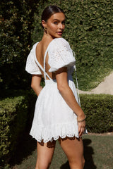 Kamille Criss-Cross Back Embroidery Dress White