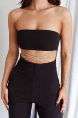 Nohemi Strapless Diamante Jumpsuit Black