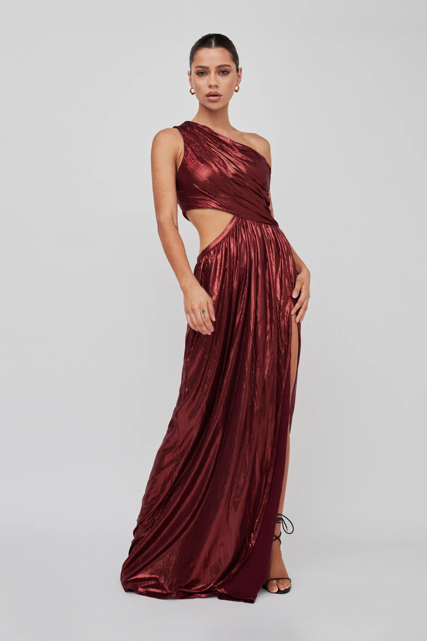 Fortuna One Shoulder Split Maxi Dress Wine