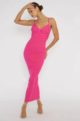Lover's High Twist Bust Knit Midi Dress Hot Pink