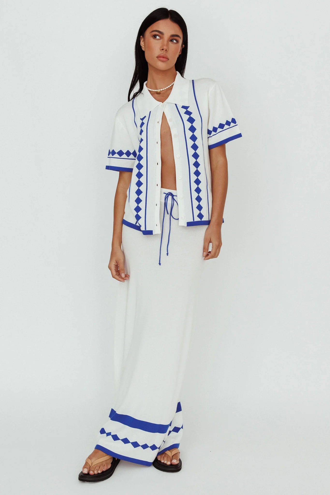 Amalfi Sun Knit Button-Up Shirt White