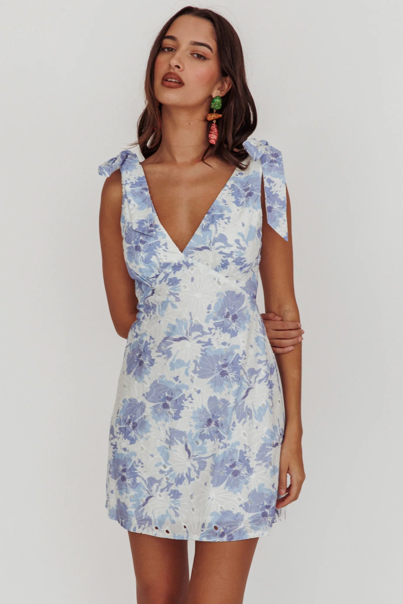 Mykonos Morning Shoulder Mini Dress Blue