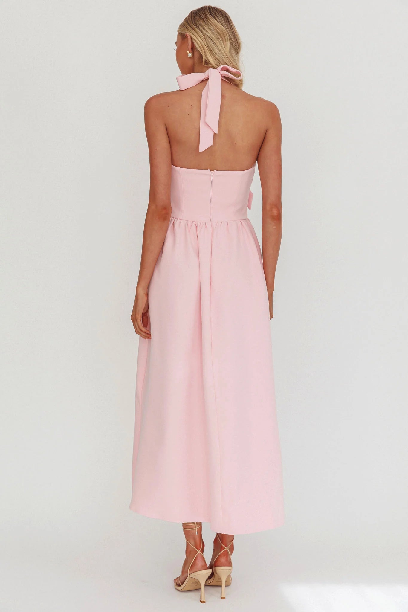 Ariarna Bow Halter Maxi Dress Pink Sorbet