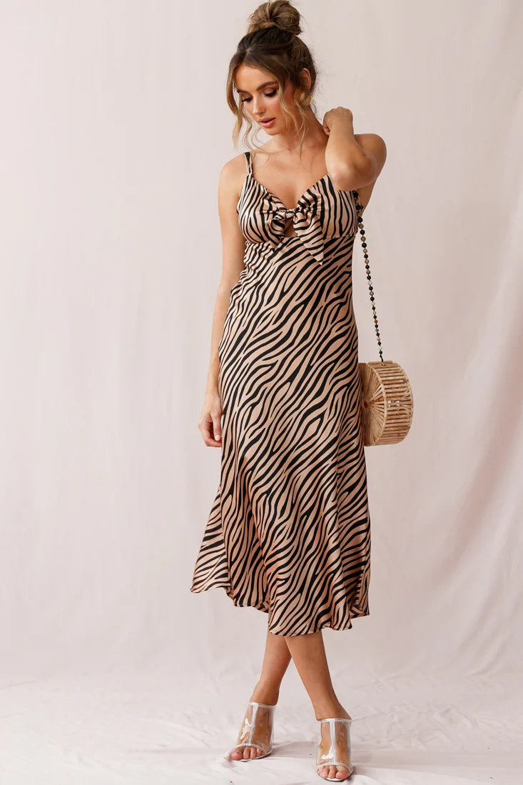Perfect Day Satin Midi Dress Bronze/Black