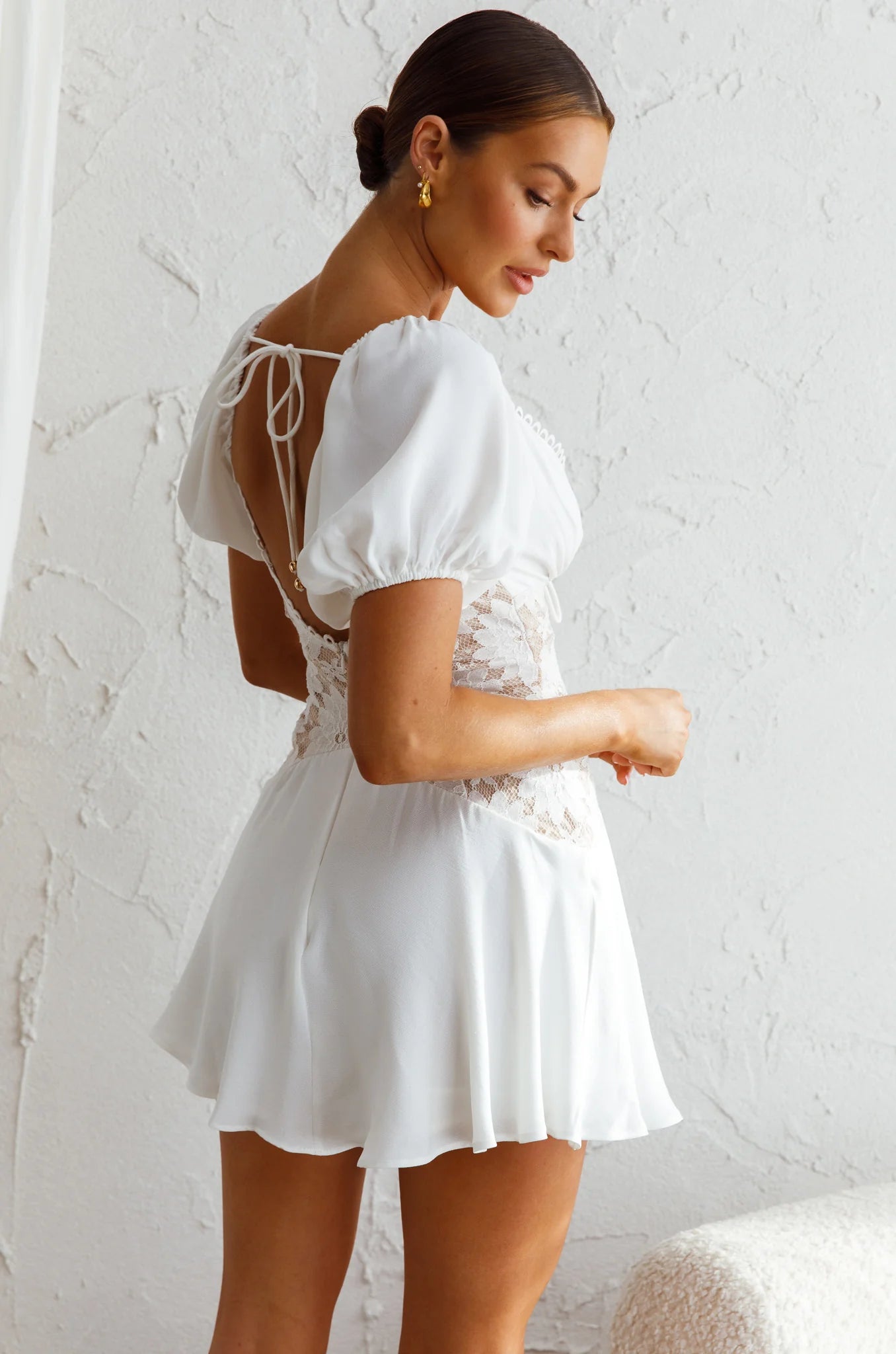 Mielle Lace Bodice Mini Dress White