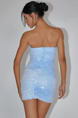 Calen Ruched Sequin Mini Dress Blue