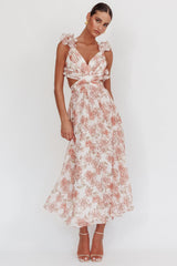 Doe Eyes Lace-Up Back Maxi Dress Floral Peach