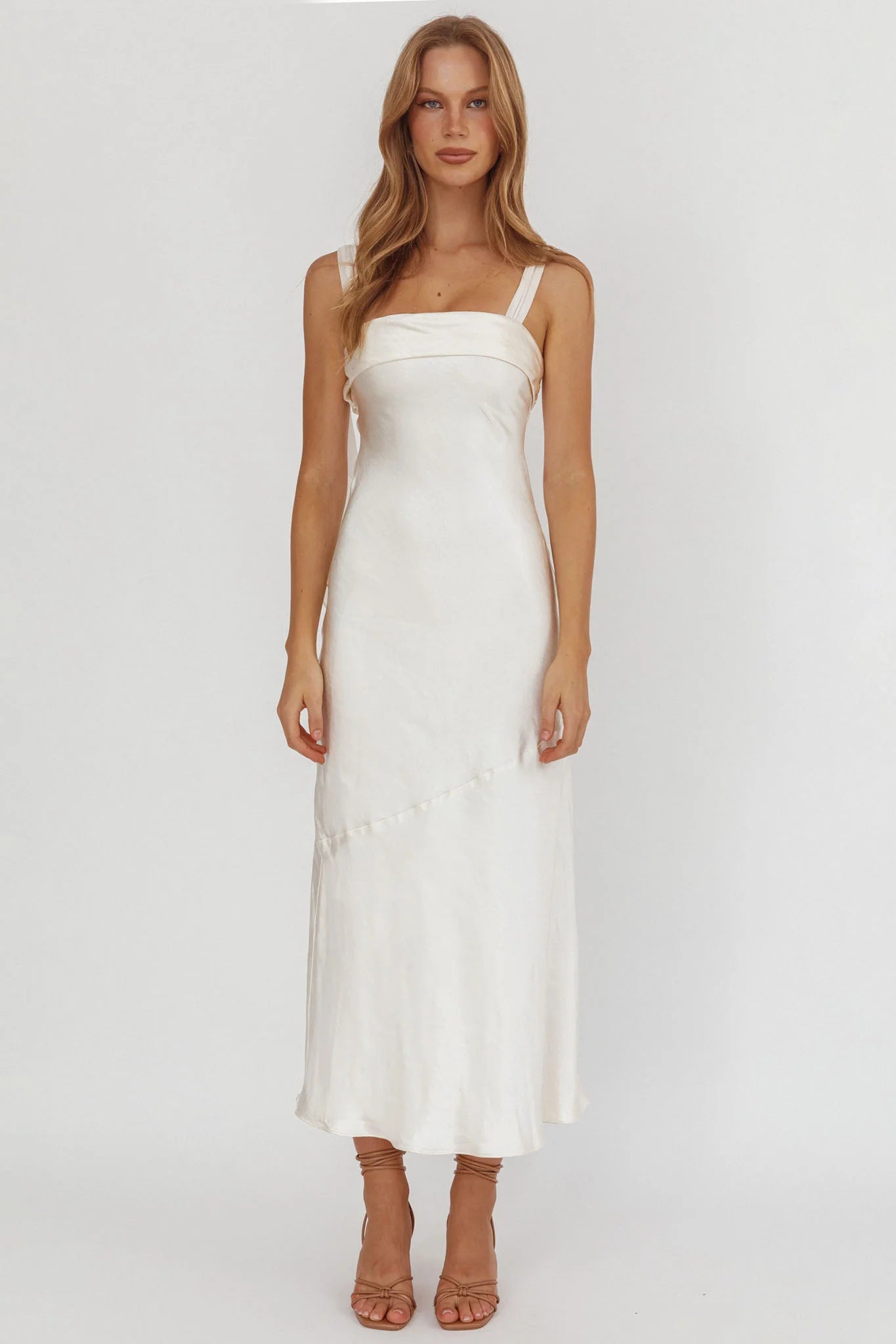 Carmel Shoulder Sash Midi Dress Oyster