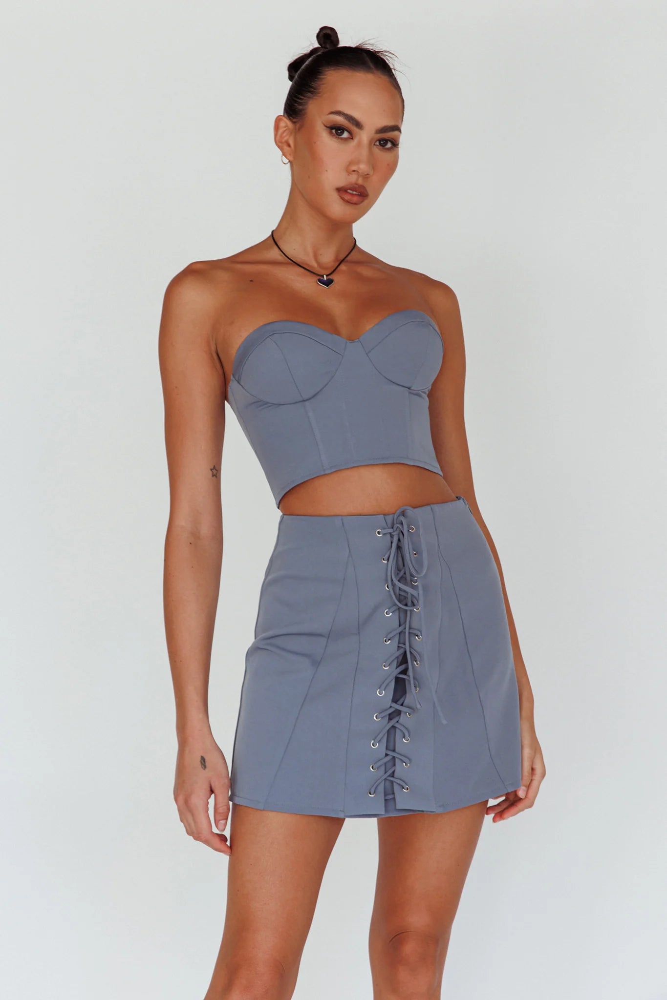 Ventura Lace-Up Skirt Suit Grey