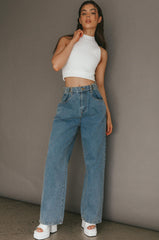 Mindi Sleeveless Ribbed Crop Top White