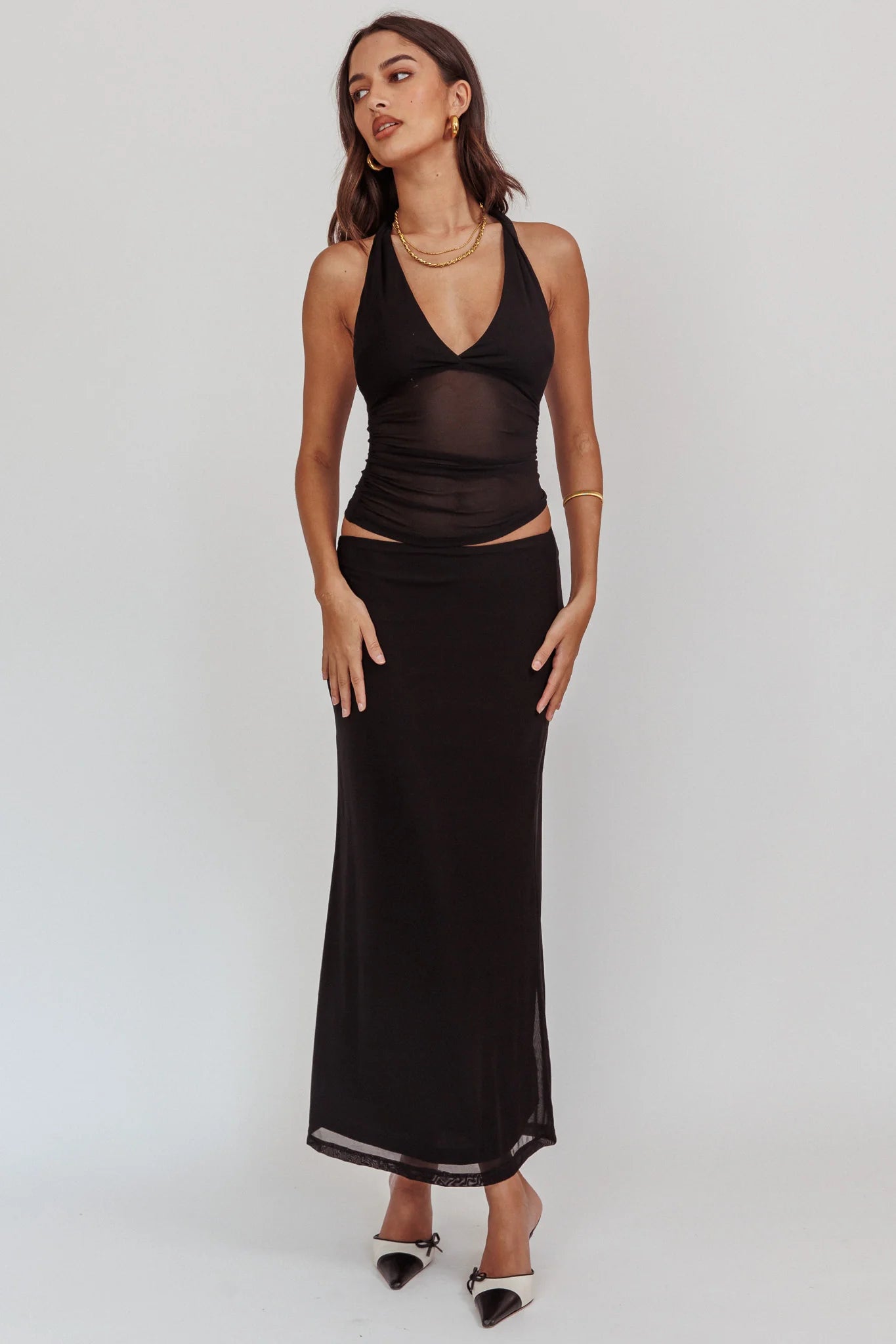 Lorely Mesh Maxi Skirt Black