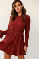 Montville Long Sleeve Knit Dress Maroon