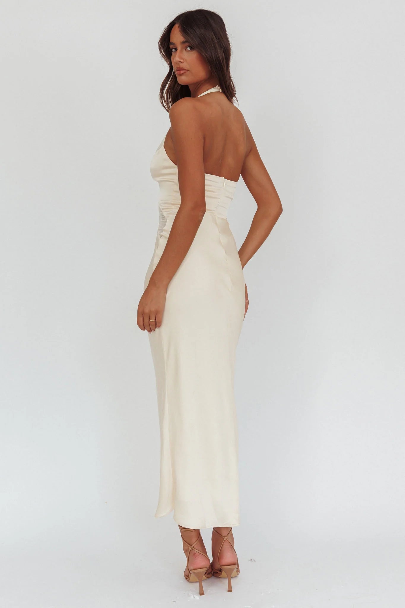 Kasi Sheer Panel Halter Maxi Dress Butter