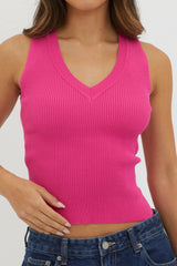 D'Lila V-Neck Ribbed Knit Top Hot Pink