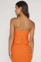Chat Me Up Embellished Strapless Top Tangerine