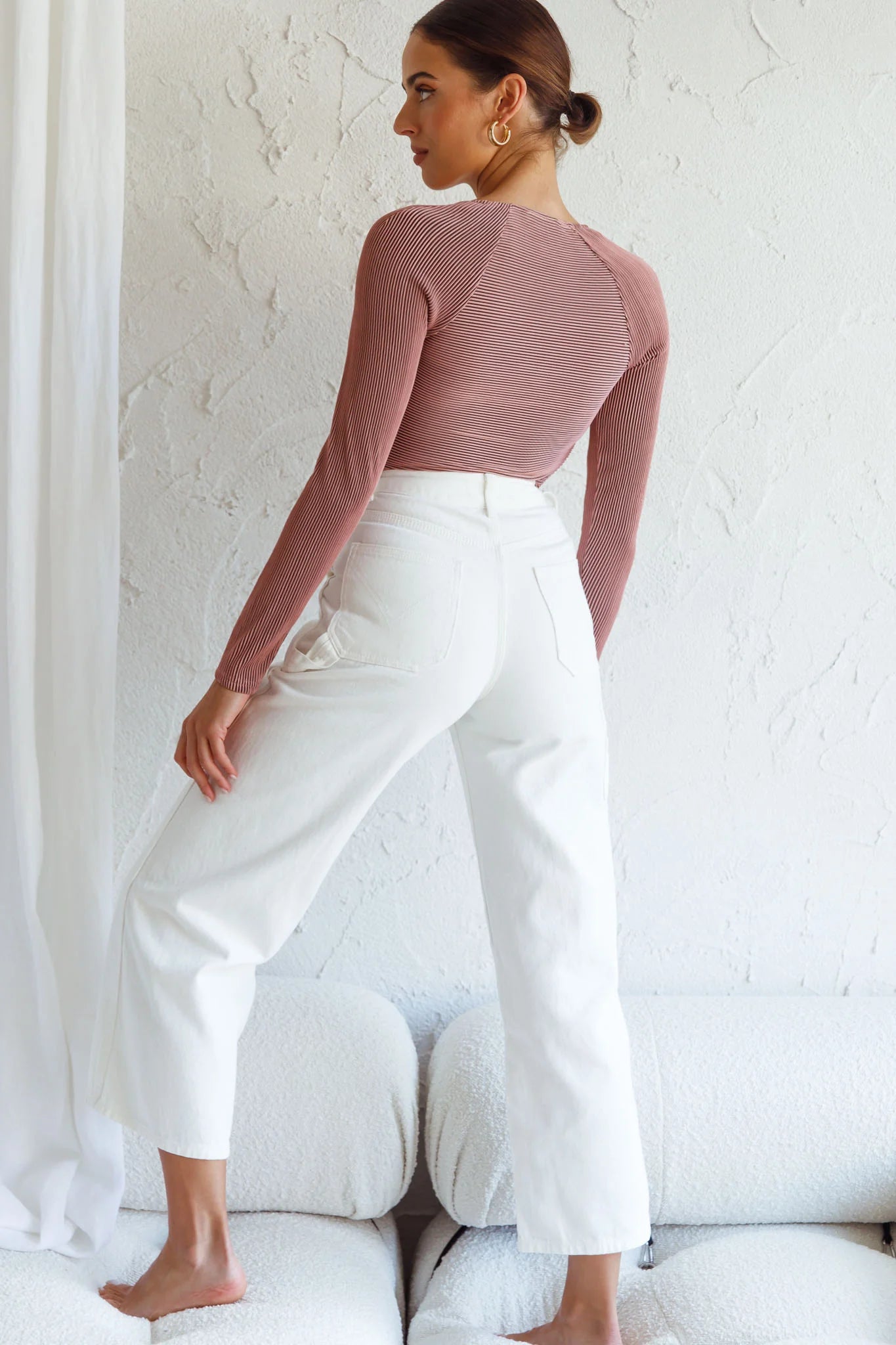 Villa Laguna Twist Bust Long Sleeve Crop Top Blush