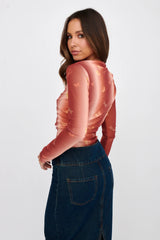Mishka Long Sleeve Mesh Top Rust Multi