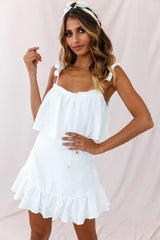 Drifter Layered Bust Pleated Strap Dress White