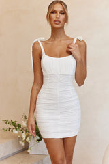 Carolina Tied-Shoulder Embroidered Lace Overlay Mini Dress White