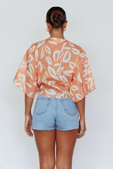 Rivera Deep-V Waist-Tie Top Leaves Mango