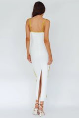 Sunny Coast Piping Trim Maxi Dress White/Yellow