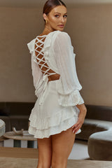 Charade Long Sleeve Corset Back Dress White