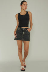 Recess Thick Strap Ribbed Top Black