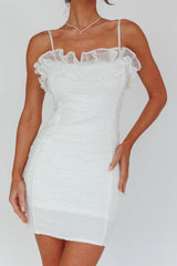 For The Frills Tulle Neckline Mini Dress Off White