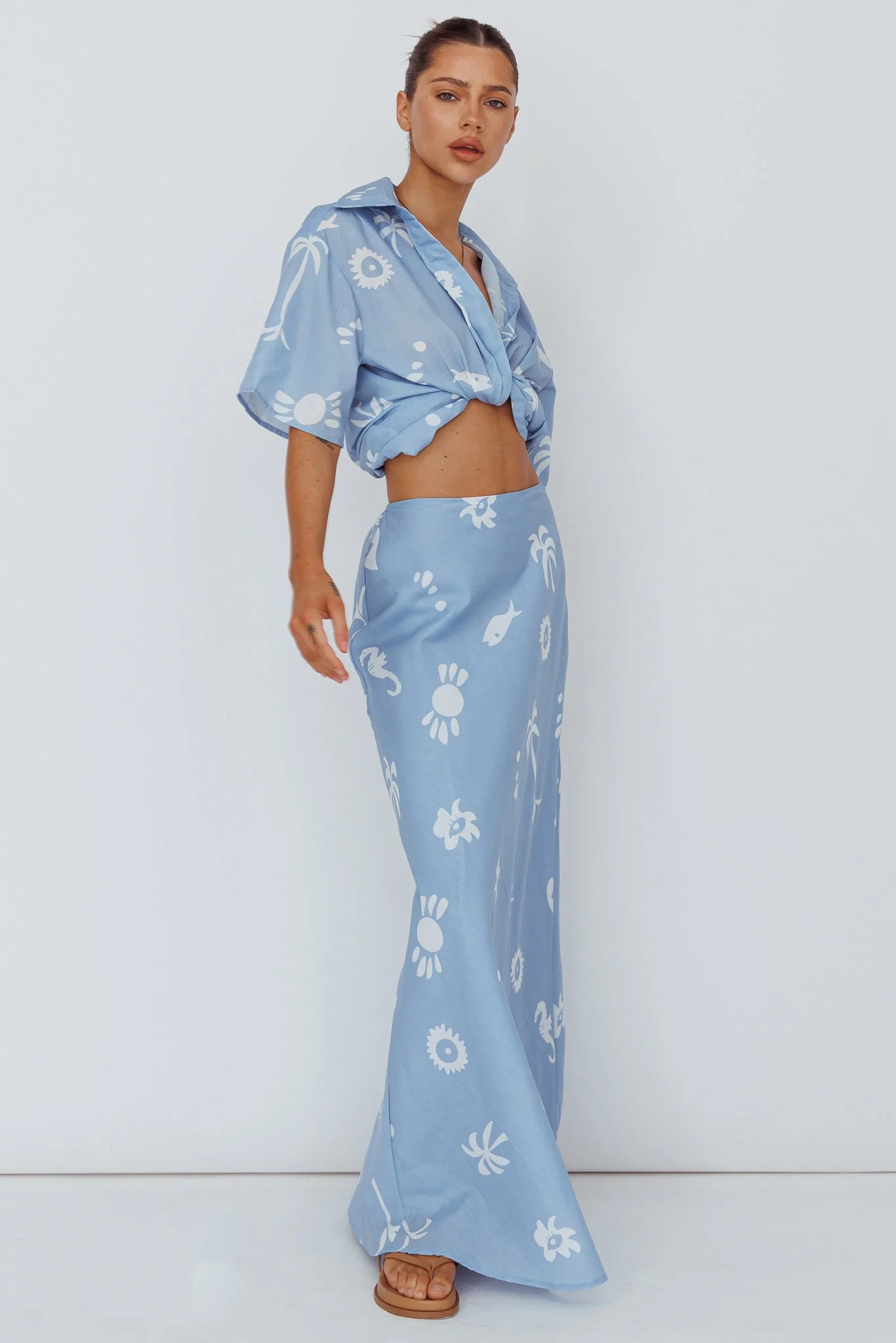 Light Aura Button Up Shirt Print Blue White