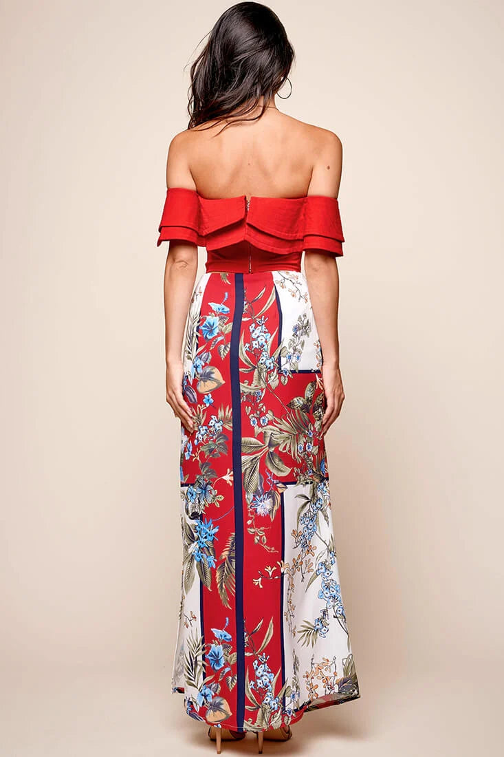 Missy Layered Ruffle Bardot Top Red