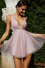 Floating By Plunging Neckline Mini Dress Blush