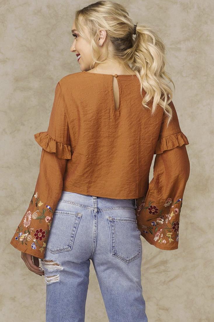 Normani Floral Bell Sleeved Crop Top Orange