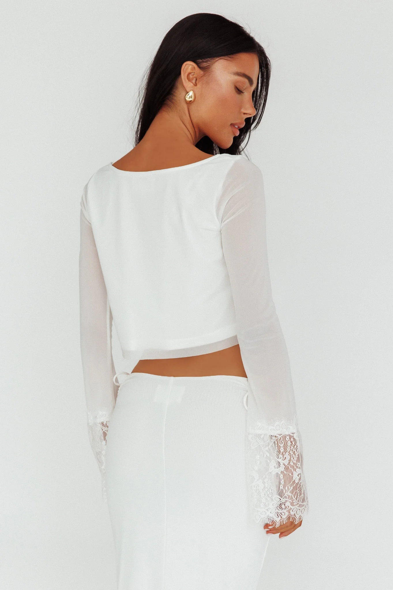 Rana Lace Cuff Long Sleeve Top Cream