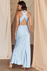 Moonlight Mirage Criss-Cross Back Maxi Dress Blue
