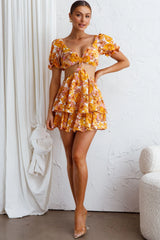 Orianthi Cut-Out Waist Mini Dress Floral Yellow