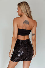 Luna Heart Sequin Mini Skirt Black