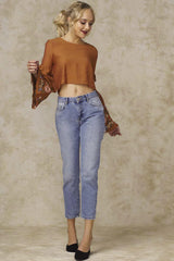 Normani Floral Bell Sleeved Crop Top Orange