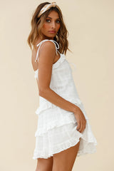 Sweet Surrender String-Tie Shoulder Dress White