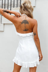 Can't Handle This Ruffle Trim Halterneck Dress White