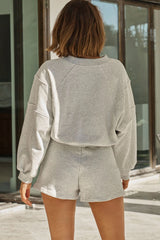 La Femme Long Sleeve Drop Shoulder Font Sweater Grey Marle