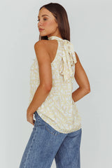 Calisto Sleeveless Tied Neck Top Geometric Yellow
