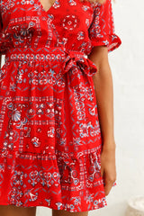 Rubi V-Neckline Wrap Dress Pattern Print Red