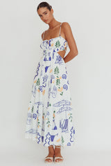 Eyona Cut-Out Back Print Maxi Dress White