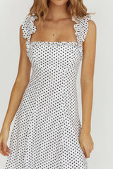 Warrior Sun Frill Strap Maxi Dress Navy Spot