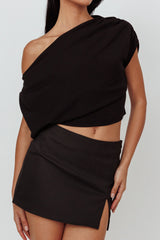 Quinn One Shoulder Top Black