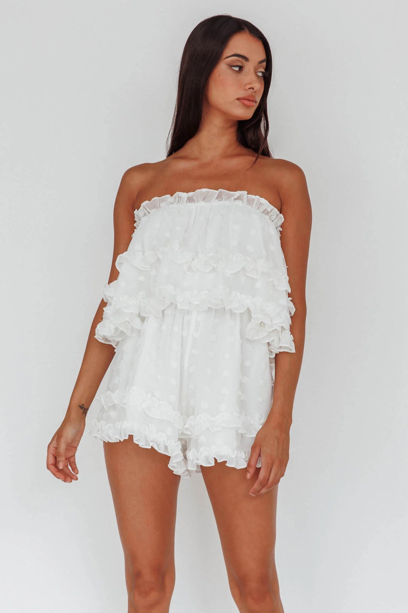 Memories Tiered Bust Frill Trim Romper White