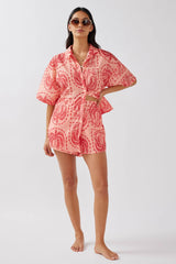 Cora Button-Up Shirt Print Red Salmon