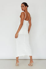 Samba Night Drawstring Ruched Midi Dress White