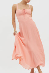 Sweet Pea Tied Bust A-Line Midi Dress Peach